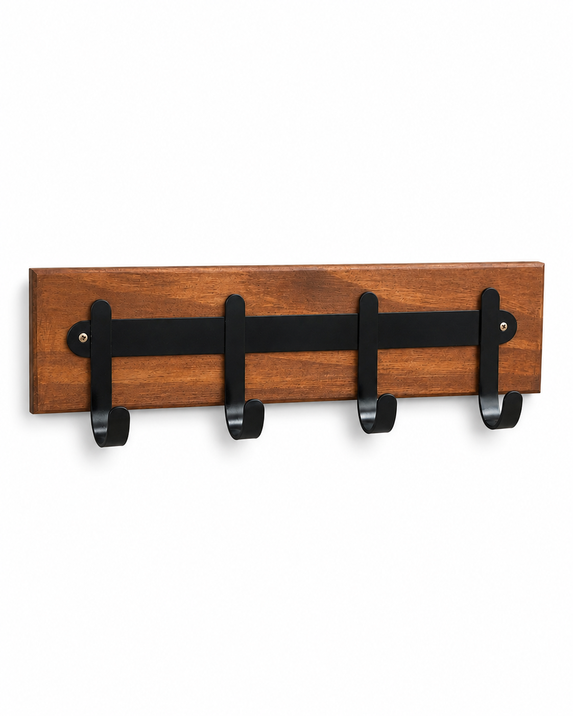 Perchero De Pared Madera Y Hierro Negro 4 Ganchos