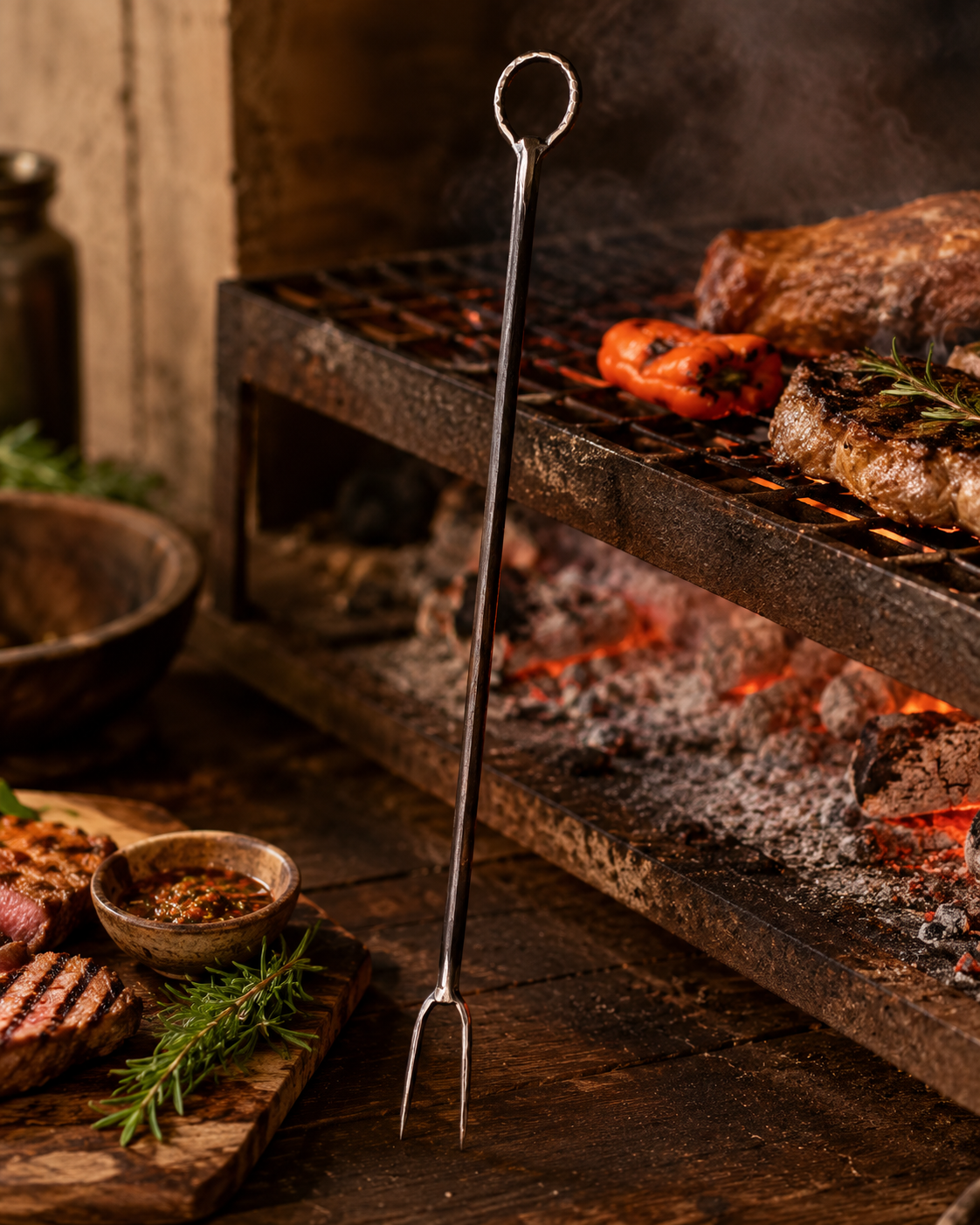 Tenedor artesanal para parrilla