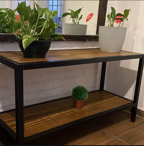 Mesa consola recibidora de hierro y madera